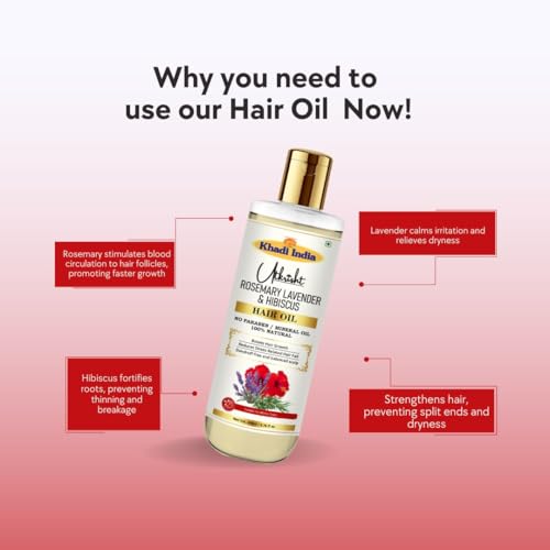 Image of Khadi Rosemary Lavender & Hibiscus Hair Oil 200ml | For Hair Growth, Dry & Frizzy Hair | Non Sticky, Paraben & Mineral Oil Free | For All Hair Types | Daily Use for Men & Women
