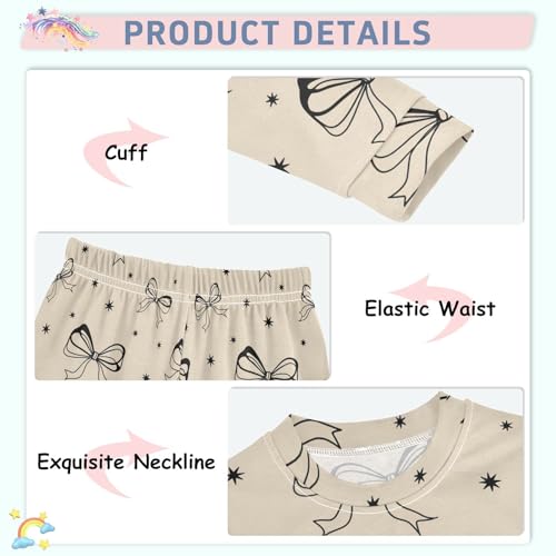 Pajama Sets Long Sleeve Bow Tie Stars Pattern Soft Comfy Sleepwear 2 Piece PJS 3-8T4
