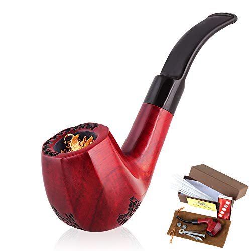 Tobacco Pipe with a Gift Accessories Set. Premium Handcrafted Red Wood Tobacco Smoking Pipe, Perfect Gentleman's Gift of a Vintage Wooden Smoking Pipes for Tobacco-Aurora by Smokey Ridge Tobacco Pipes