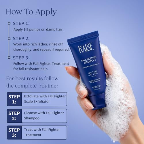 Image of Raise Fall Fighter Anti Hair Fall Shampoo | Reduces Hair Loss by 67% in 6 Weeks | Enriched with Ceramides & Patented Follicle Care Complex | Fuller, Thicker Hair | SLS & Paraben Free | 30ml