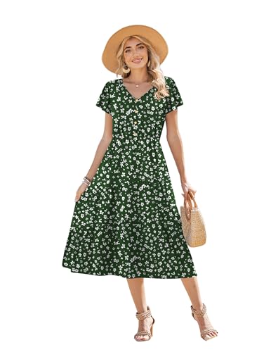Image of Zeagoo Women Dresses Summer Flutter Sleeve Sleeve V-Neck Button Front Beach Sundress