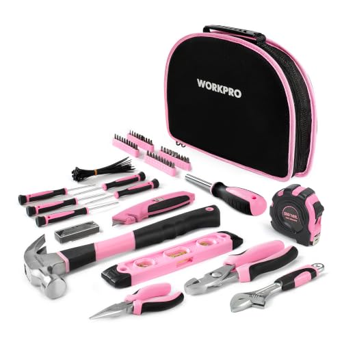 WORKPRO Pink Werkzeug Set Rosa 103 teilig Haushalts-Werkzeugsatz Reparatur mit Tasche, Ideal Geschenk für DIY Handwerker