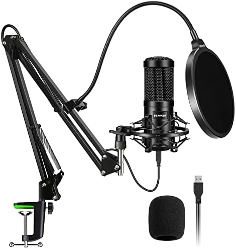 USB Condenser Microphone, Aokeo 192kHZ/24bit Skilled PC Streaming Podcast Cardioid Microphone Equipment with Increase Arm, Shock Mount, Pop Filter, for Recording, Gaming, YouTube,Assembly, Discord