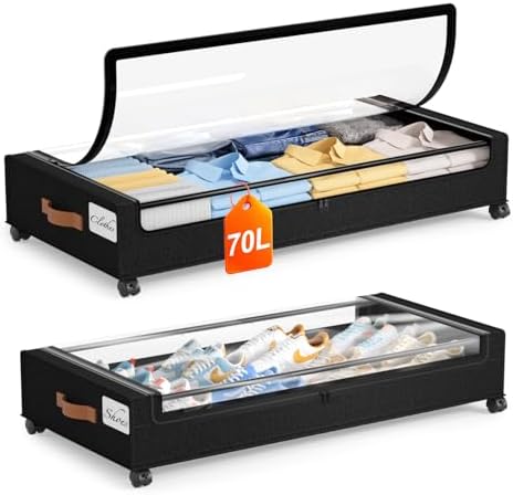 Yecaye Under Bed Storage with Wheels 2Pack, 70L Larger Capacity U...