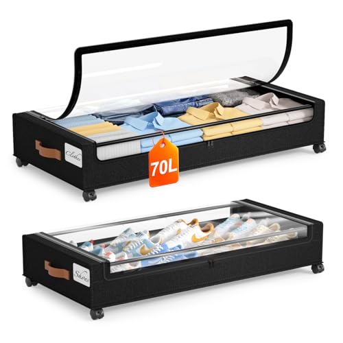 Yecaye Under Bed Storage with Wheels 2Pack, 70L Larger Capacity