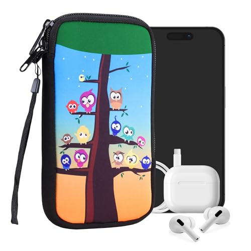 kwmobile Carcasa para móvil tamaño XL - 6,7/6,8' - Funda Universal con Cremallera - Estuche de Neopreno - búho árbol
