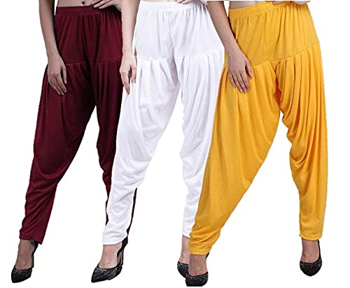 Image of CASUALS Women's Regular Fit Viscose Drawstring Patiala Harem Pants Combo Pack 3