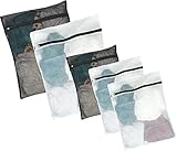 Kassa 5 Pack Mesh Laundry Wash Bag with Rustless Zipper (2 XL, 3 L) - Black and White