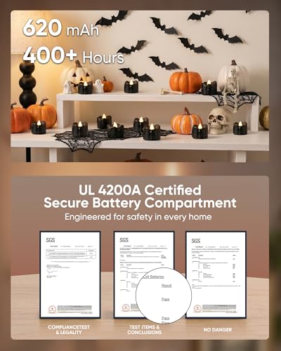Image of Homemory 24-Pack Black Remote Flameless Battery Tea Light Candles, 400+Hrs | 2 /4 /6 /8H Timer LED Flickering Tealight Votives for Jack O Lanterns, Spooky Parties, Gothic Weddings and Romantic Nights