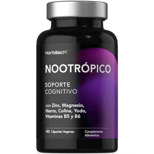 Nootrópico Potente | Memoria y Concentración | Suplementos cerebrales | Energía | 180 Cápsulas Veganas | Potenciador del complejo cognitivo | Brain Booster Supplement | Horbaach