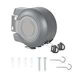 Retractable Washing Line 30m Outdoor, Heavy Duty Wall Mounted Double Washing Lines Extendable Clothes Line Laundry Drying Line for Drying Space, Grey