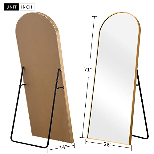 Image of NeuType 71 inchx28 inch Arched Full Length Mirror Large Arched Mirror Floor Mirror with Stand Large Bedroom Mirror Standing or Leaning Against Wall Aluminum Alloy Frame Dressing Mirror, Gold