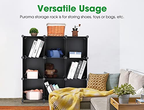 Puroma Cube Storage Organizer 9-Cube Closet Storage Shelves With Wooden Mallet Diy Closet Cabinet Bookshelf Plastic Square Organizer Shelving For Home, Office, Bedroom - Black #TOP5