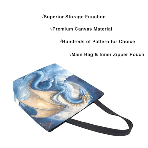 Extra Large Shoulder Tote Bag for Beach Travel Weekender Gym Dragon Blue Big Moon Reusable Grocery Canvas Shopping Bag4