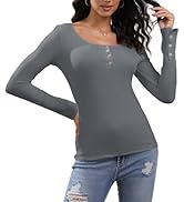 HDLTE Women's Henley Shirts 2024 Long Sleeve Casual Fall Top Button Ribbed Knit Basic Blouses