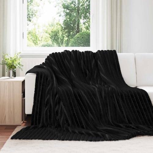 Mokuyary Manta negra, 240 x 220 cm, forro polar suave, cálida, versátil, para sofá/sofá/cama individual