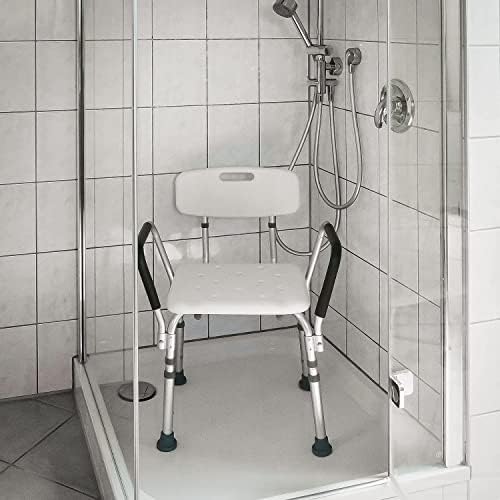 ybaymy Shower Chair Height Adjustable Shower Seat with Padded Armrests and Back Non-Slip Bath Seat Chair for Adults Elderly Disabled Supports Up To 150kg