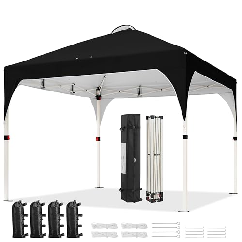 Image of Yaheetech Pop Up Gazebo, 3x3m Instant Folding Shelter with Wheeled Bag, 4 Sandbags, 4 Ropes, 12 Stakes, Metal Frame, Adjustable Height, Top Air Vent, Black