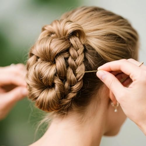 700 Stück Haarnadeln Bobby Pins, 100pcs Metal French U-Haarklammern, 100pcs Hairpin und 500pcs Gummibänder, Haarclips, Hochsteckfrisuren Zubehör Frisuren Zubehör for Girls und Damen Hochzeit(Gold)