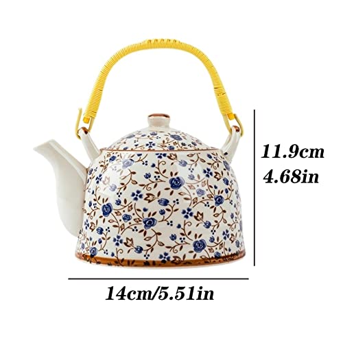 Tetera de cerámica de 900 ml azul y blanca con mango resistente 3