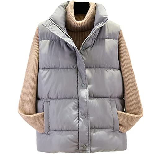 Chaqueta de parkas sin mangas mujer abrigo acolchado algodón gris XL