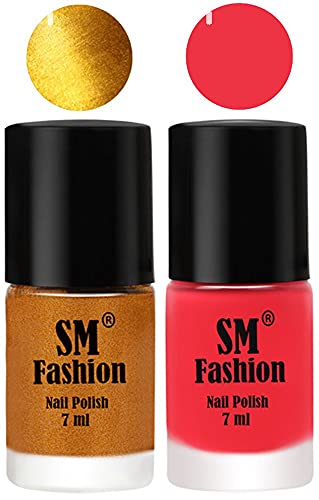 Image of Long Lasting Nail Polish | Nail Paint Combo 7 ml Each) - Set of 2 Golden-Rose Pink