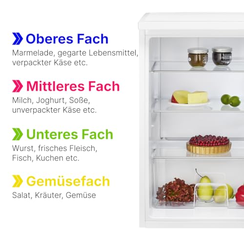Bomann® Kühlschrank ohne Gefrierfach | Energieklasse D | 85cm | leise 39dB | 3 Ablagen | Türanschlag wechselbar | 133L | Kühlschrank klein mit Gemüsefach | Standardkühlschrank | VS 2195.1 weiß