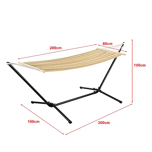 [en.casa] Hamaca con Soporte Surte Conjunto Completo Silla Colgante para Jardín Balcón Terraza Camping hasta 120 kg Exterior e Interior 300 x 100 x 105 cm - Beige - imagen 3