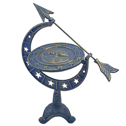 FLAG EMOTES Decorative Moon & Stars Sundial Blue & Gold Cast Iron 16.75