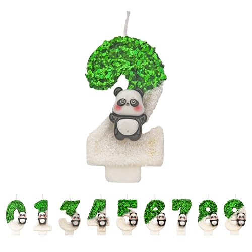 Panda - Velas de cumpleaños con 2 números, 3D verde y blanco, 2 velas de cumpleaños para tartas, con glitter hecho a mano, brillante, para fiestas de cumpleaños temáticas