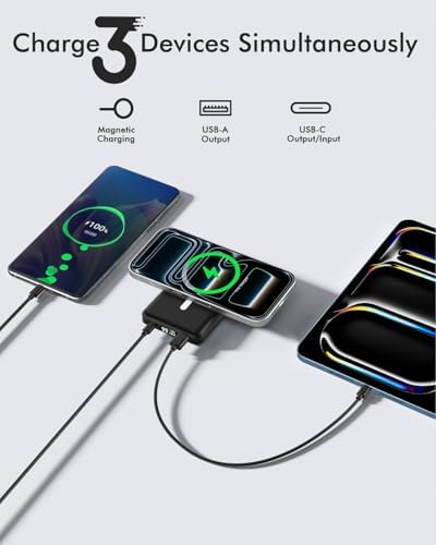 podoru for Magsafe Power Bank, 10000mAh Slim Magnetic Portable Charger | 22.5W PD Fast Charging, Travel Essentials with USB-C Cable LED Display, Wireless Battery Pack for iPhone 17-12 Series