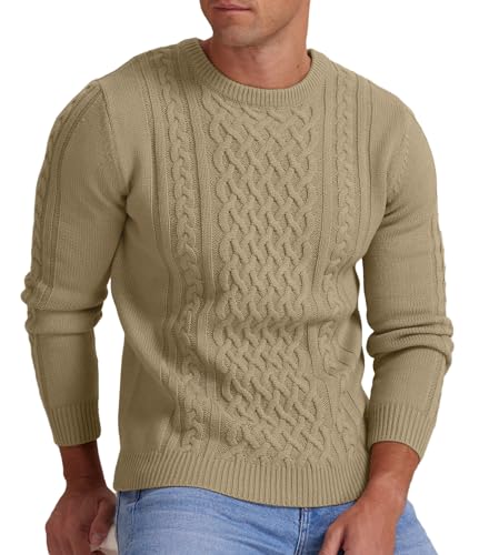 Askdeer Men's Fisherman Sweater Cable Knit Crewneck Sweater Winter Pullover Sweaters4