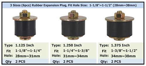 Dsnaduo 3 Sizes (6Pcs) Rubber Expansion Plug, Fit Hole Size: 1-1/8"~1-1/2" (28Mm~38Mm) Automotive Rubber Freeze Plug #TOP2