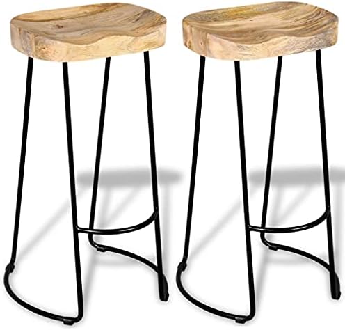 vidaXL 2x Solid Mango Wood Gavin Bar Stools Home Kitchen Dining Room Chair