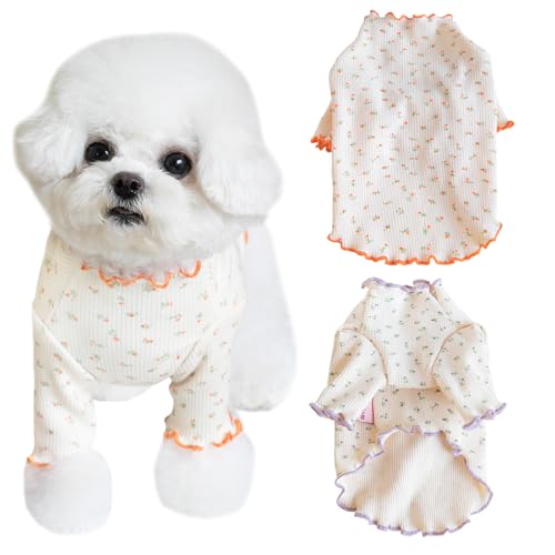 Yaopelky Ropa para mascotas para perros pequeños y medianos, camisas de manga larga con volantes para cachorros, pijamas para perros chihuahua Shih Tzu Yorkie (naranja, S)
