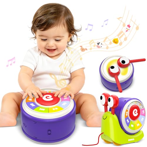 Ciesa 3 in 1 Musical Toddler Toys for 1-3 Year Old, Pull Along Snail Toy with Baby Piano and Light Up Drum Set, Early Learning Developmental Toys, Sensory Baby Toys and Birthday Gifts for Toddlers - image 1
