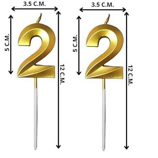 Image of ToyUniverse Number 22 Gold Candle - Metallic Gold Number Candle for 22nd Birthday, Anniversary & Surprise Parties (Pack of 2)