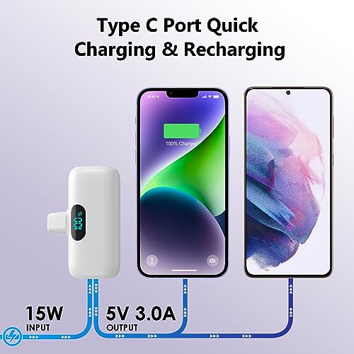 Small Portable Charger for iPhone,5000mAh Ultra-Compact Power Bank,PD Fast Charging Portable Phone Charger,LCD Display Cute Battery Pack Compatible with iPhone 14/14 Pro Max/13 Pro/12/11/XR/8/7-White - Thumbnail 7