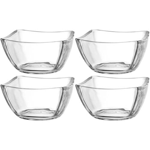 LEONARDO HOME Piazza 024407 Lot de 4 bols de service en verre pour servir au lave-vaisselle, saladiers modernes, de qualité supérieure, hauteur 6,5 cm, transparents