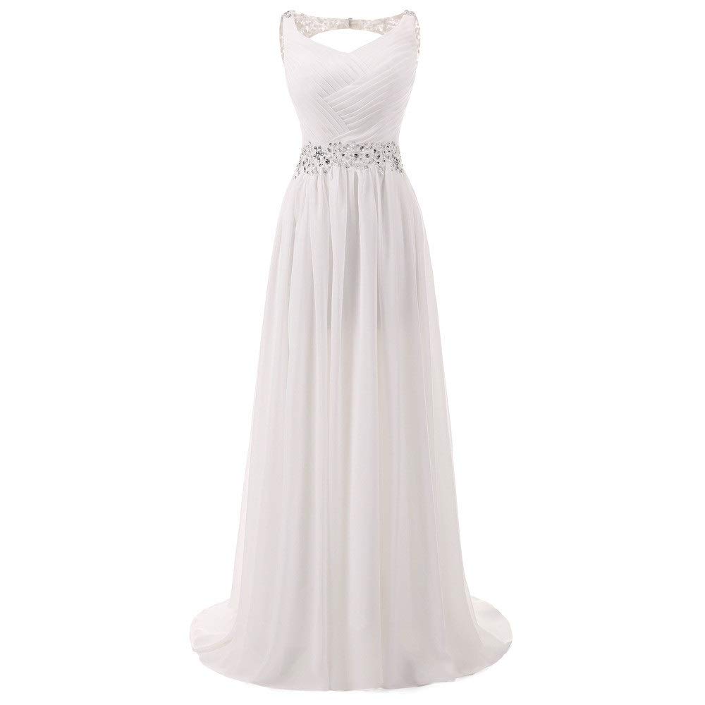 Donne Chiffona Lungo Abito da Sera da Sposa Senza Maniche Open Back Abiti Damigella d'Onore Vintage Lunghezza del Pavimento, Avorio, US6