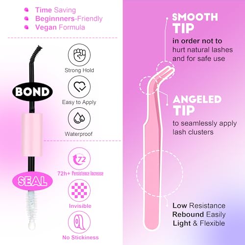 Image of Pawotence Lash Clusters Kit Cat Eye Lash Extension Kit DIY 9-16mm Cluster Eyelash Extensions Kit 40D Individual Lashes with Lash Bond and Seal, Lash Tweezers for Self Use (Fox 40D, 9-16mm, Kit)