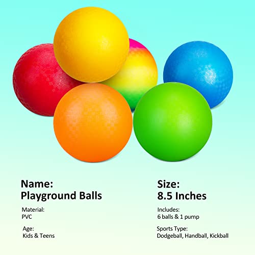INPODAK 6Pack Regenbogen Dodgeball Set,21.5cm Spielplatz Bälle,8.5zoll Kickbälle,Weicher Kinderball mit Luftpumpe,Sportspielball für Garten Rasen Familienfeiern Strand