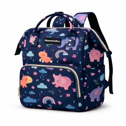 Mammachoice Diaper Bag for Mothers for Travel, Baby Bag for Mother Travel, Hospital Bag for Delivery Women, Baby Diaper Bag for Mom, 16 Pockets with 9 Months Warranty (Navy Blue Elephant)