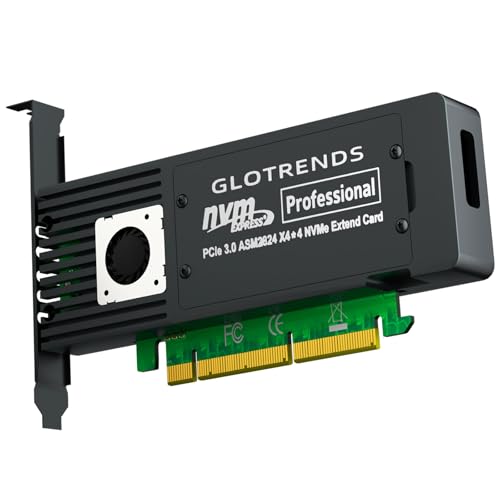 GLOTRENDS ST560 Adaptador Quad M.2 NVMe a PCIe 3.0 X8 con Bifurcación PCIe, Configura Raid Soft M.2 NVMe a Través de Herramienta del Sistema Operativo