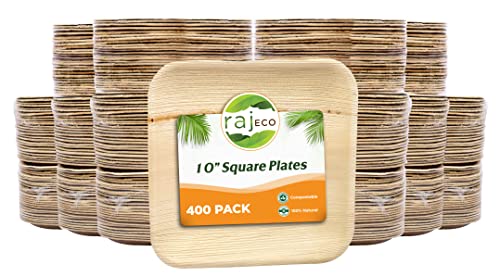 Raj Palm Leaf Plates [400-Pack] 10" Square Plates like Bamboo plates Disposable, Strong, Decorative Compostable Tableware for wedding, Lunch, Dinner, Birthday, Camping, Outdoor BBQ, Picnic&hellip;