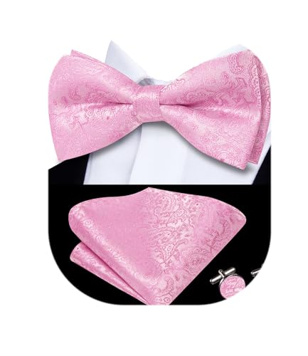 Image of Dubulle Mens Paisley Striped Bowtie Set Pre-tied Bowtie for Men and Pocket Square Set Wedding Business
