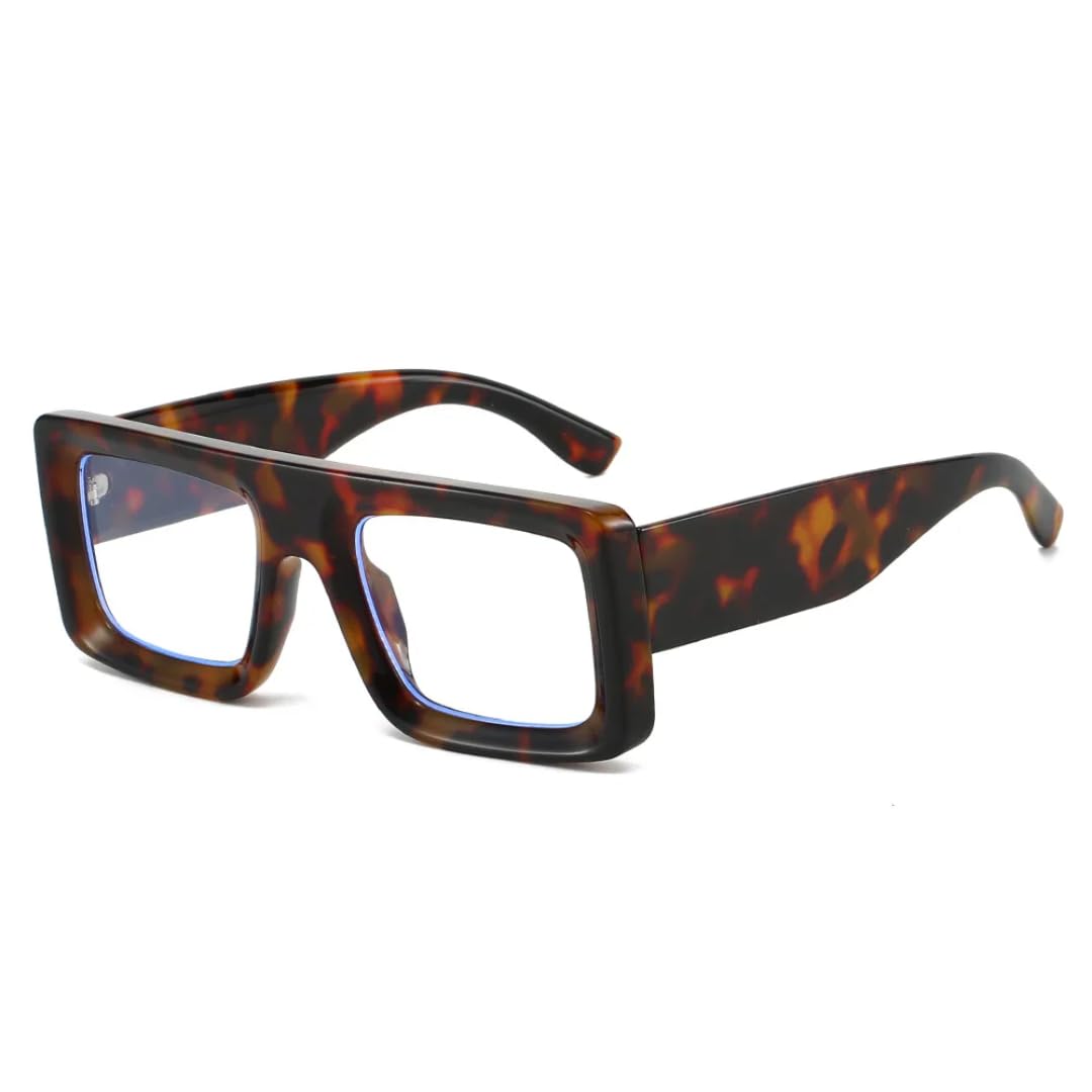 Lunettes de soleil polygonale transparente et look léopard rétro - 8