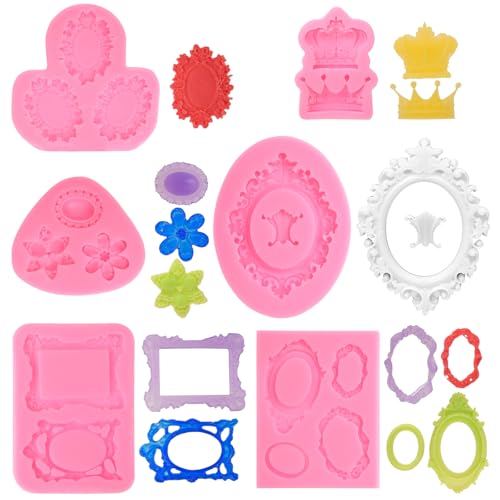 6 Pcs Photo Frame Silicone Molds,Picture Fondant Candy Chocolate Candy Molds for Cake Decorating,Cake Puck,Cupcake,Chocolate