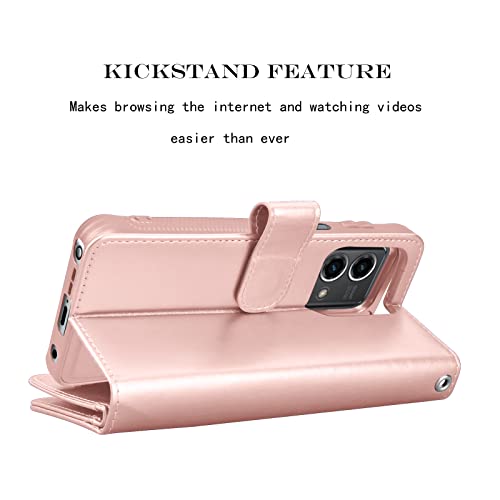 Njjex Wallet Case For Motorola Moto G Stylus 2023 5G, For Moto G Stylus 2023 5G Case, [9 Card Slots] PU Leather Credit Holder Folio Flip [Detachable] Kickstand Magnetic Phone Cover & Lanyard -RoseGold - Thumbnail 5