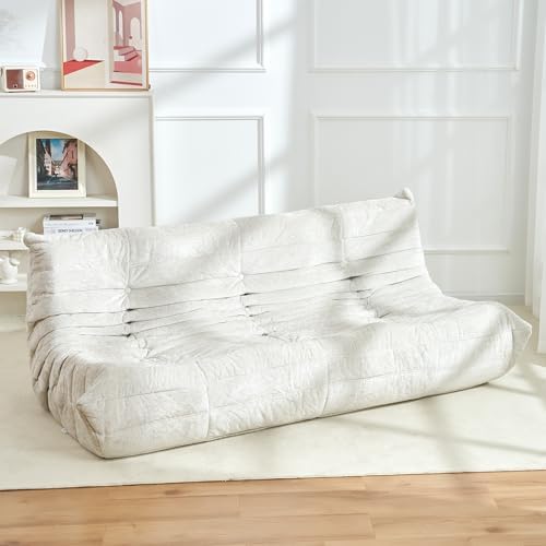 Homguava Giant Bean Bag Chairs for Adults, Memory Foam BeanBag Fireside Chair Bean Bag, Lazy Floor Sofa with High-Rebound Foam, Sofa Couch for Living Room Bedroom Dorm Office (Beige, 3-Seater)